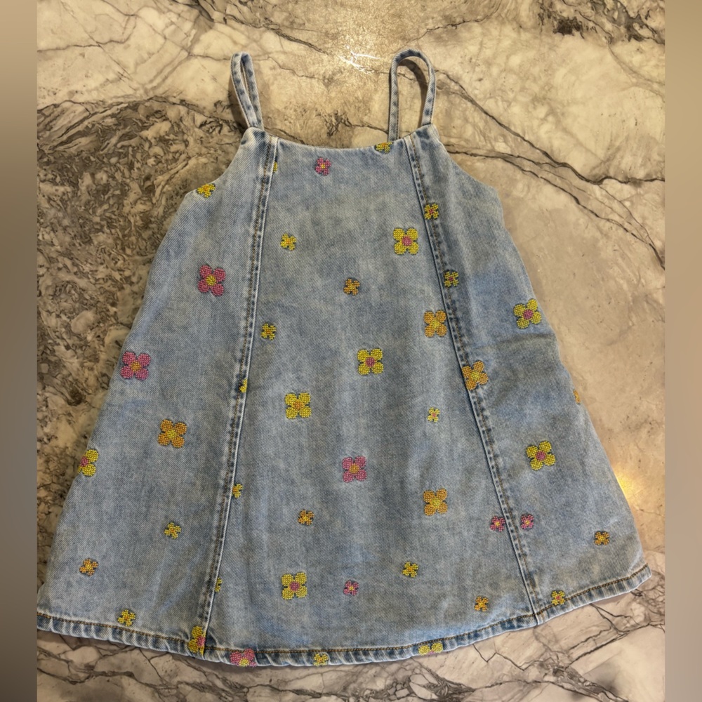Zara Blue Denim Dress with Yellow and Pink Floral Accents